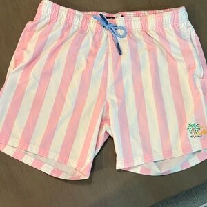 Pink and White Striped Men's Shorts